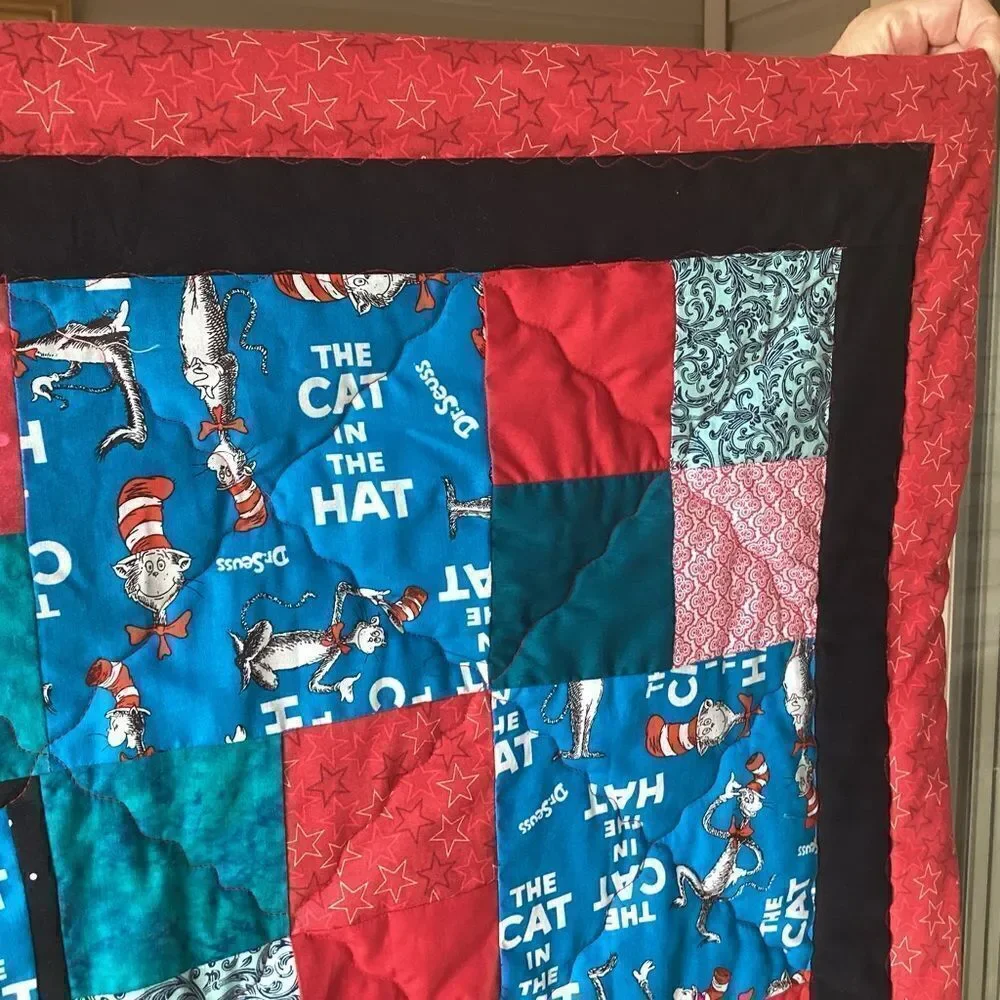 NWT. Hand Crafted  Dr. Seuss’ Cat in The Hat Lap Quilt